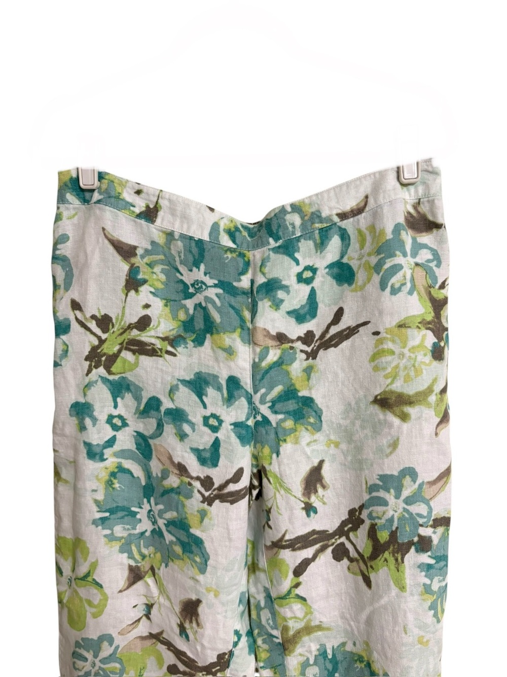 Chico’s blue green floral botanical garden print summer linen pull on pants M - Picture 5 of 11